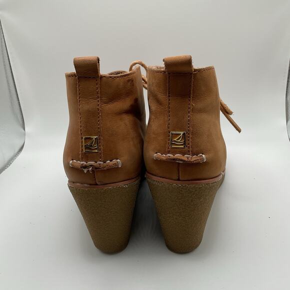 Sperry‎ Top Sider Ankle Boots Womens 7.5M Brown Leather Wedge Booties Lace Up - Picture 4 of 15